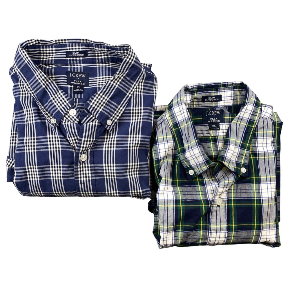 J Crew Mens XL Shirt Lot 2 Flex Washed Slim Untucked Plaid Button Down Shirts